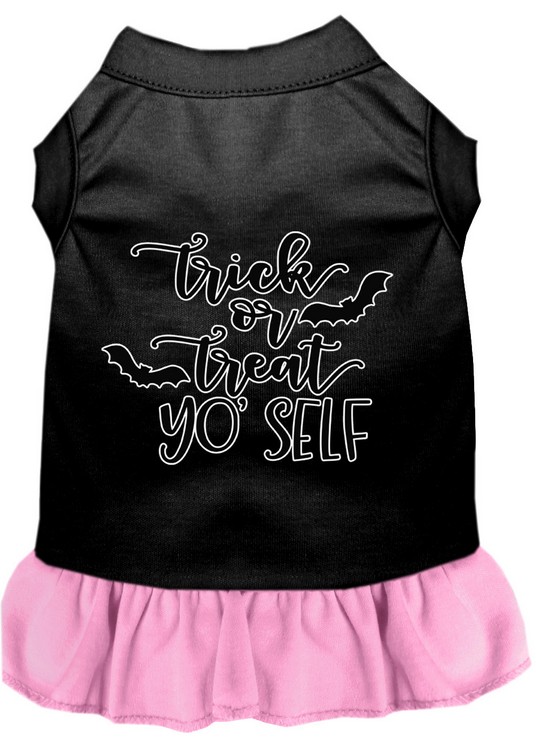 Trick or Treat Yo' Self Screen Print Dog Dress Black with Light Pink XL